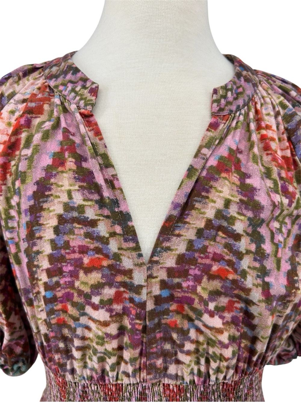 Anthropologie Conditions Apply Notch Neck Zig Zag Printed Puff-Sleeve Mini Dress - Picture 5 of 13